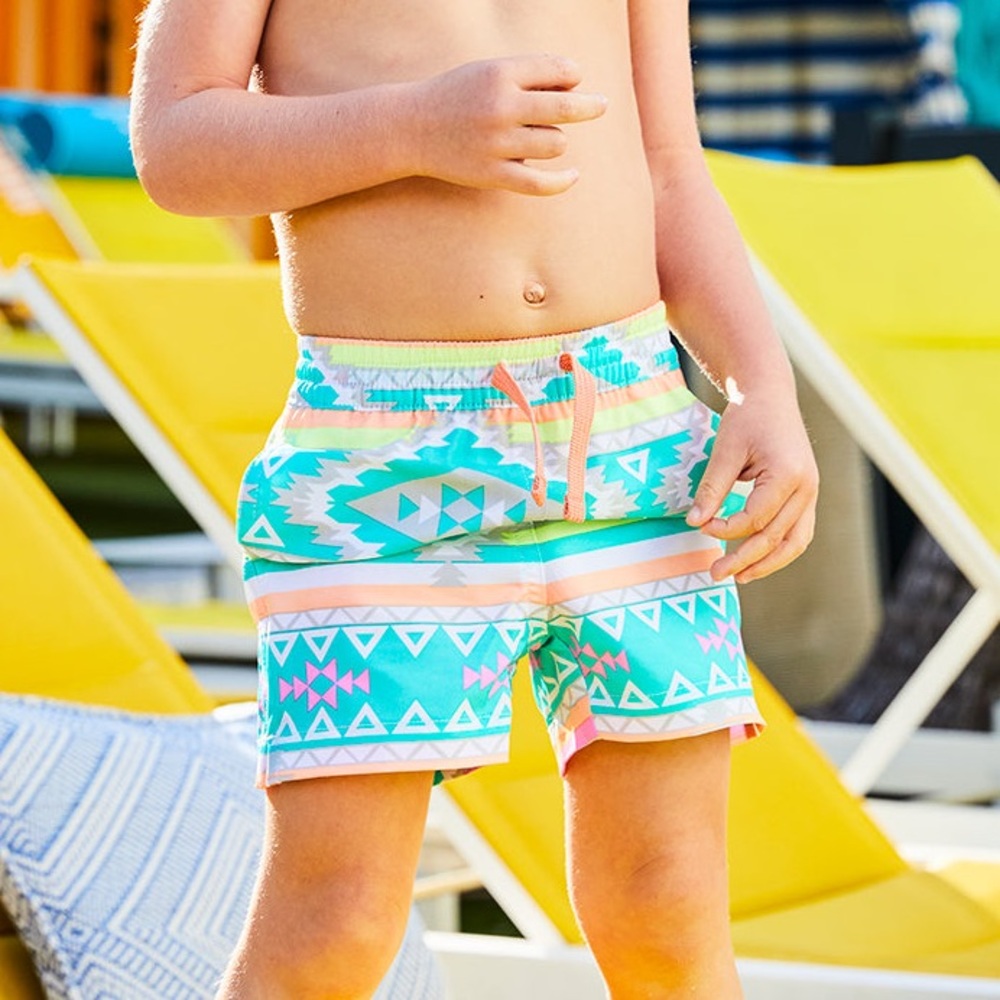 NWT Chubbies Toddler Classic Swim Trunk, Teal Geometric, 2T